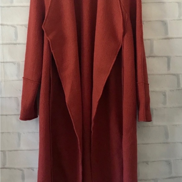 Tahari Wool Blend Open Front Raw
Seams Midi Length Coat Burnt Orange - Size L - Picture 8 of 8